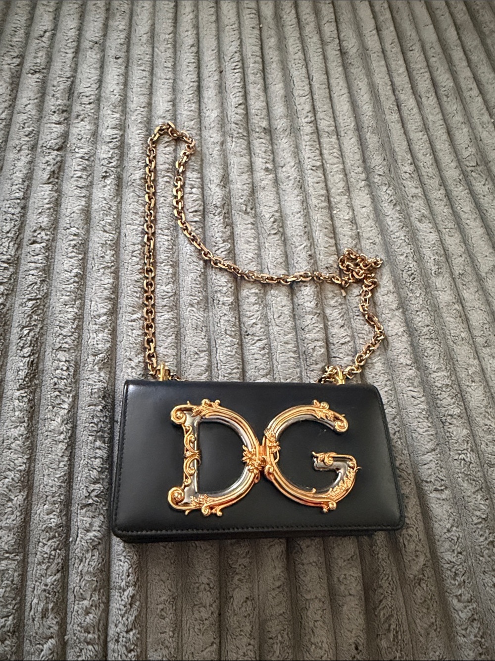 Dolce & Gabbana Black Leather Shoulder Bag with Gold DG Emblem